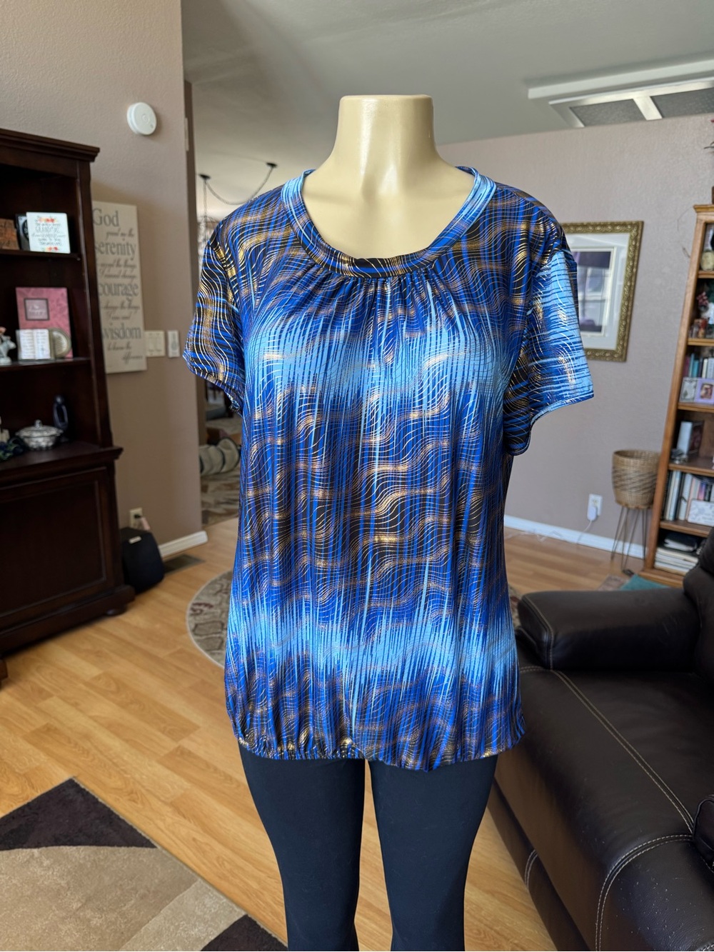 Seven Islands electric blue with gold shimmer blouse-size XL-NWT